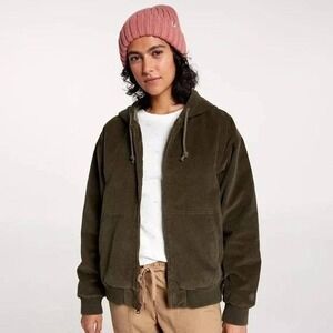 Alpine Design Womens L Corduroy Quilted Full Zip Hooded Jacket Olive Organic NEW